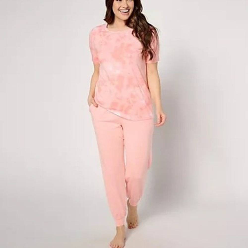 AnyBody Loungewear Womens XXS Blossom‎ Peach Cozy Knit Short Sleeve Top Jogger